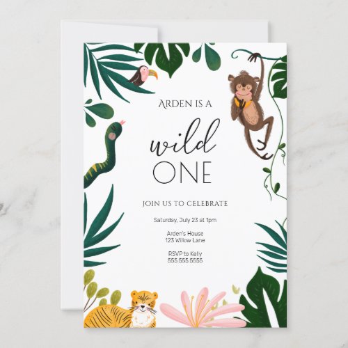 Wild One Jungle First Birthday Invitation