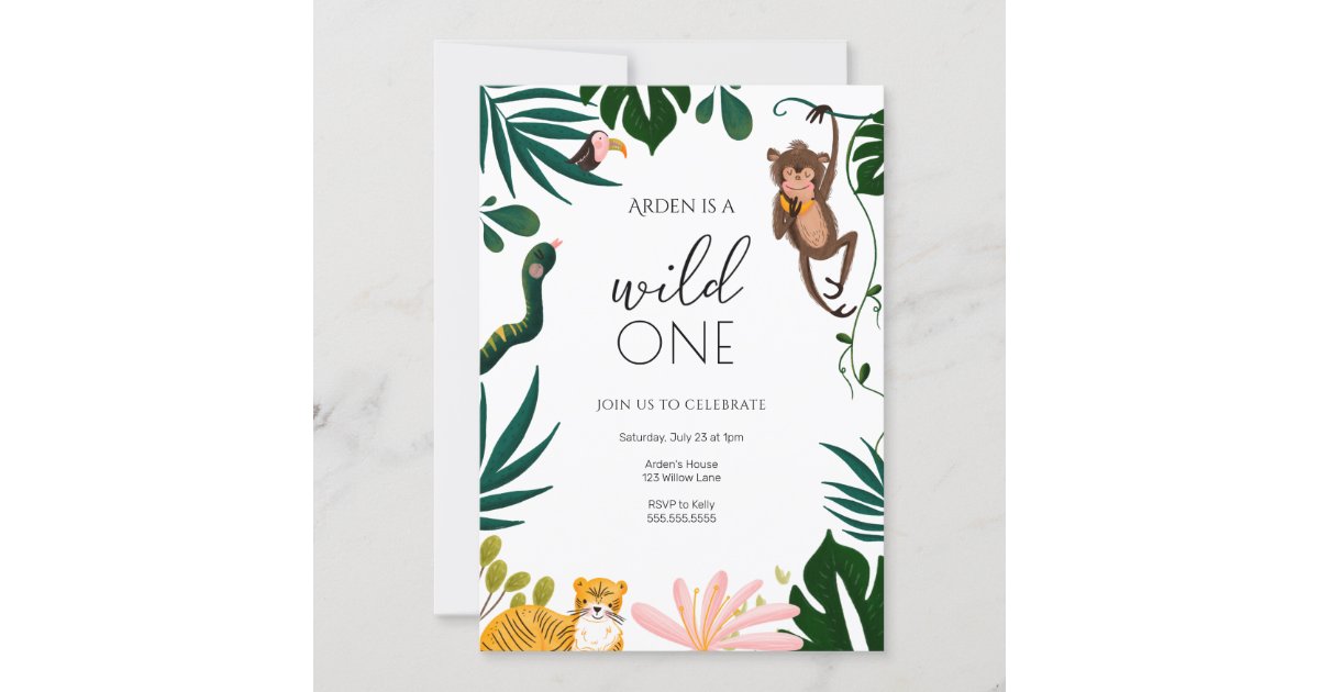 Wild One Jungle First Birthday Invitation | Zazzle