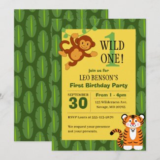 Wild One Jungle First Birthday Invitation