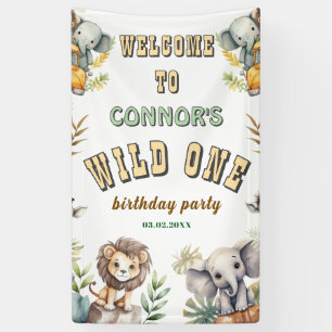 Wild one jungle first birthday party Banner