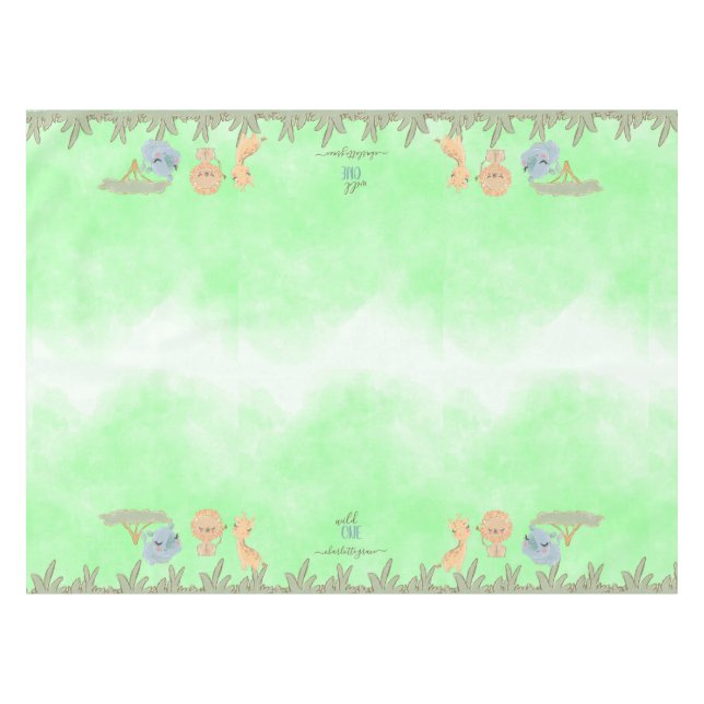 Wild One Jungle Friends Blue Brown First Birthday Tablecloth (Front (Horizontal))