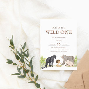 Wild One – Jungle Friends Woodland Birthday Invitation
