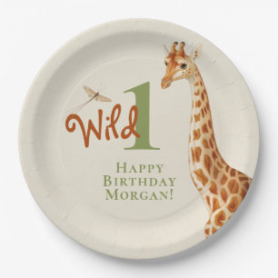 Wild One Jungle Giraffe 1st Birthday Paper Plates