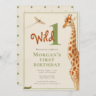 Wild One Jungle Giraffe 1st Birthday Party Invitation
