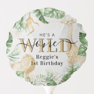Wild One Jungle Greenery & Gold 1st Birthday Balloon