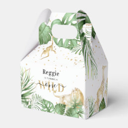 Wild One Jungle Greenery &amp; Gold 1st Birthday Party Favor Boxes