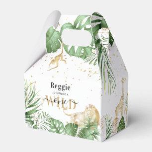 Wild One Jungle Greenery & Gold 1st Birthday Party Favor Boxes