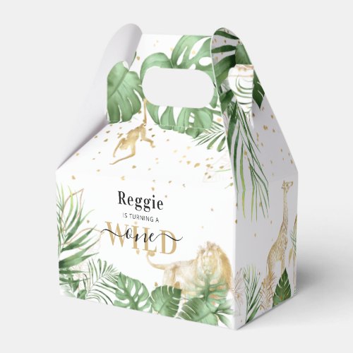 Wild One Jungle Greenery  Gold 1st Birthday Party Favor Boxes