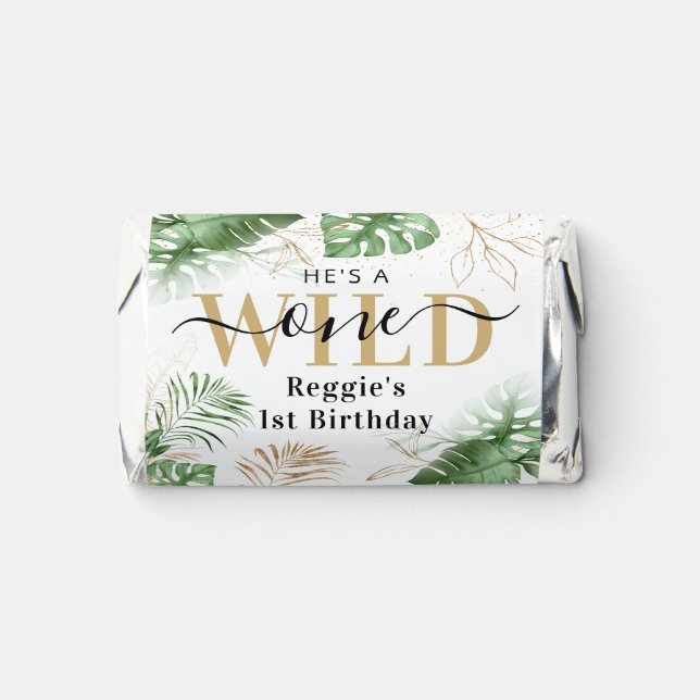 Wild One Jungle Greenery & Gold 1st Birthday Party Hershey's Miniatures (Front)