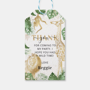 Wild One Jungle Greenery & Gold Birthday Party Gift Tags