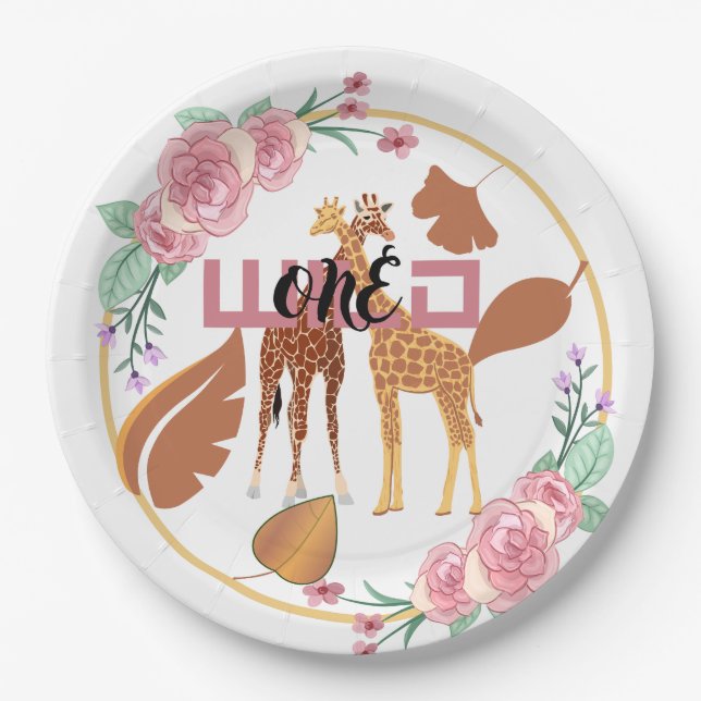Wild One Jungle Greenery & Gold Birthday Party Pap Paper Plates (Front)