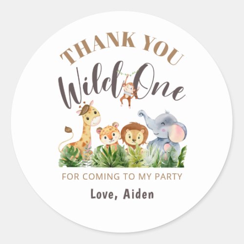 Wild One Jungle Greenery Thank You Birthday Classic Round Sticker