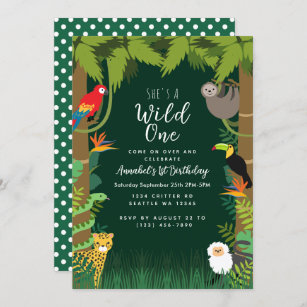 Wild One Jungle Kids Birthday Invitation