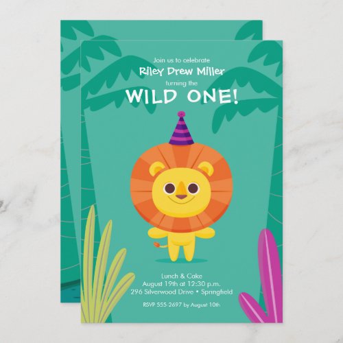 Wild One Jungle Lion Birthday Invitation