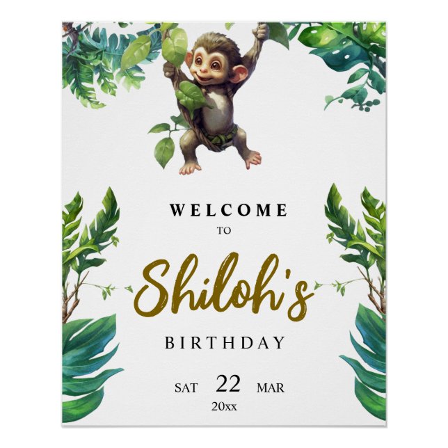 Wild One Jungle Monkey First Birthday Welcome Post Poster (Front)