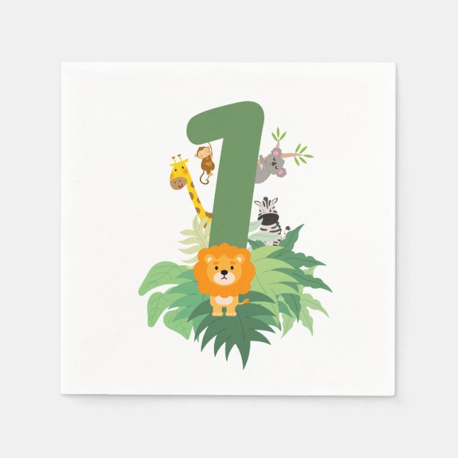 Wild One Jungle Party – 1st Birthday Napkins (Front)