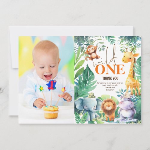 Wild One Jungle Photo 1st Birthday Party Thank You Card