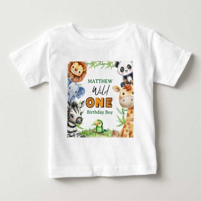 Wild One Jungle Safari 1st birthday  Baby T-Shirt (Front)