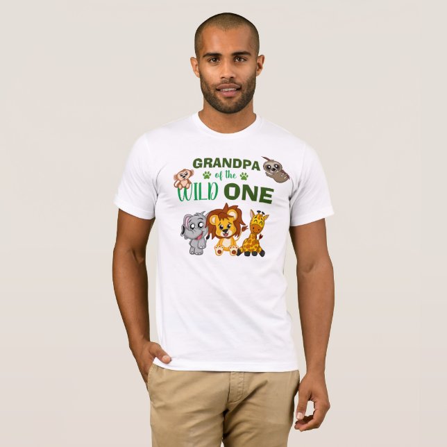 Wild One Jungle Safari 1st Birthday Grandpa T-Shirt (Front Full)