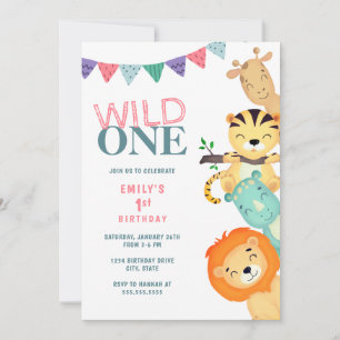 Wild One Jungle Safari 1st Birthday Invitation