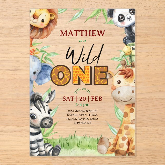 Wild One Jungle Safari 1st birthday Invitation (Front)