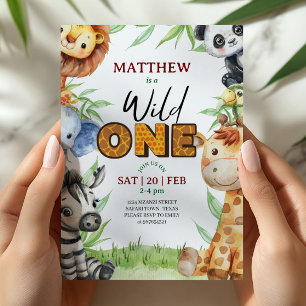 Wild One Jungle Safari 1st birthday Invitation