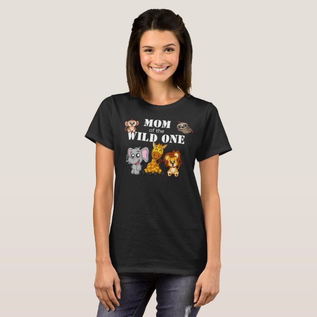 Wild One Jungle Safari 1st Birthday Mom T-Shirt (Front Full)