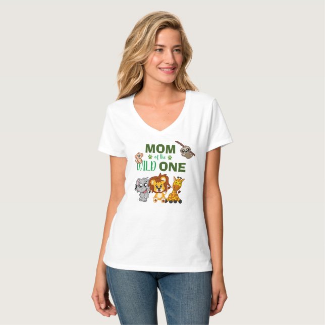 Wild One Jungle Safari 1st Birthday Mom T-Shirt (Front Full)