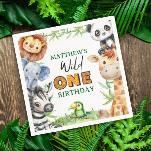 Wild One Jungle Safari 1st birthday Napkins