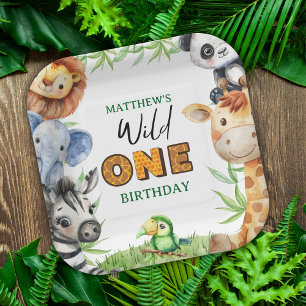 Wild One Jungle Safari 1st birthday  Paper Plates