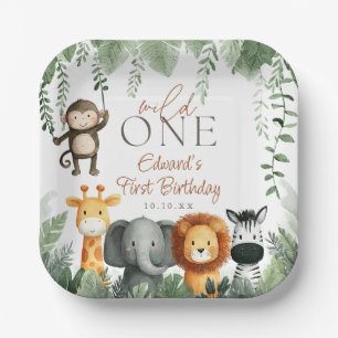 Wild One Jungle Safari 1st Birthday Paper Plates
