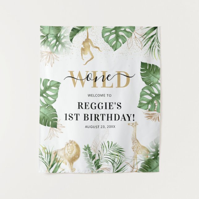 Wild One Jungle/Safari 1st Birthday Party Backdrop (Front)