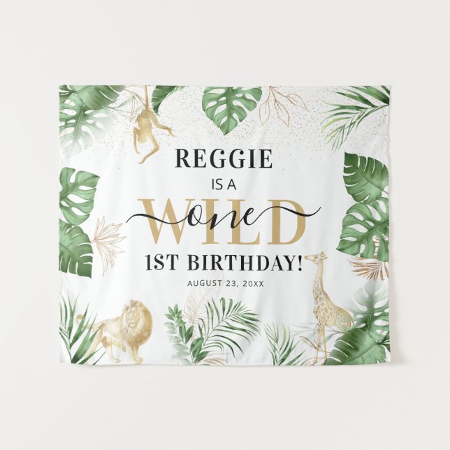 Wild One Jungle/Safari 1st Birthday Party Backdrop (Front (Horizontal))