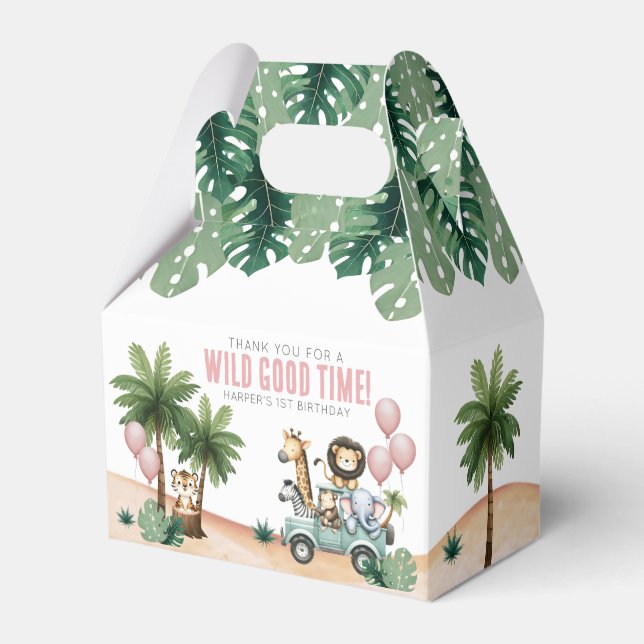 Wild One Jungle Safari 1st Birthday Party Favor Boxes (Front Side)