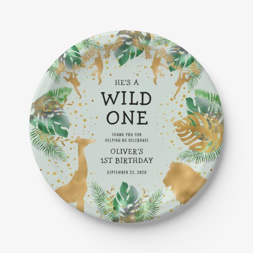 Wild One Jungle Safari 1st Birthday Party Green Paper Plates