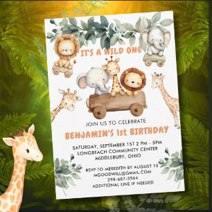 *Wild One Jungle Safari 1st Birthday Party  Invitation