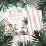 Wild One Jungle Safari 1st Birthday Party Invitation<br><div class="desc">Pink Balloons Little Girl 1st Birthday Invitation. A sweet and charming take on a first birthday celebration, perfect for a little girl’s special day. The front features soft pink balloons floating across the design, creating a light, joyful feel that’s playful and celebratory without being overwhelming. The wording is styled in...</div>