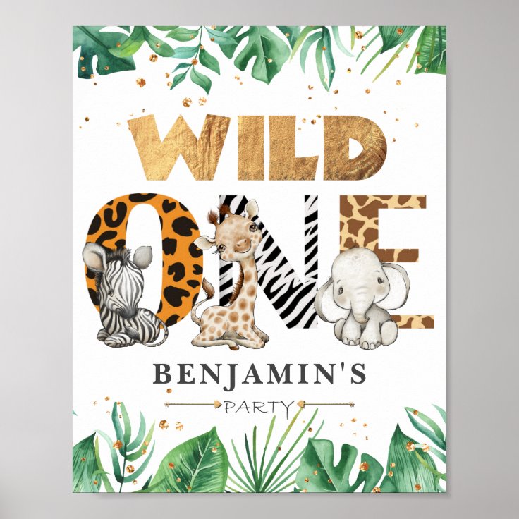 Wild One Jungle Safari 1st Birthday Party Poster | Zazzle