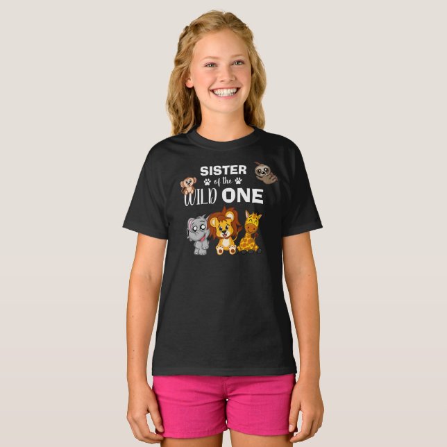 Wild One Jungle Safari 1st Birthday Sister T-Shirt (Front Full)