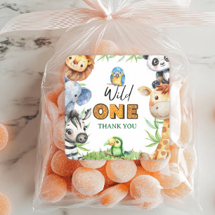Wild One Jungle Safari 1st birthday Thank You Square Sticker