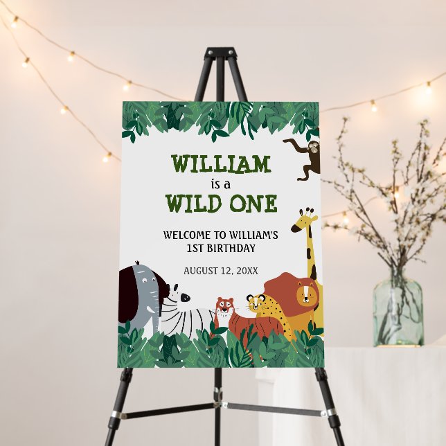 Wild One Jungle Safari 1st Birthday Welcome Sign (In Situ (Stand))