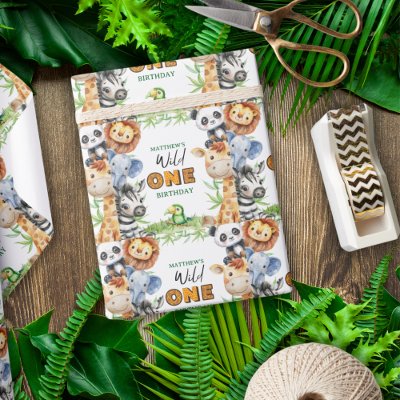 Wild One Jungle Safari 1st birthday  Wrapping Paper