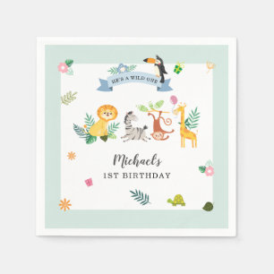 Wild One Jungle Safari Animal 1st Birthday Paper Napkins
