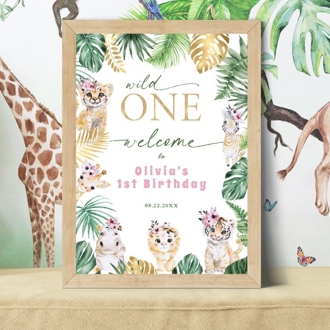 Wild One Jungle Safari Animal 1st Birthday Welcome Poster (Creator Uploaded)