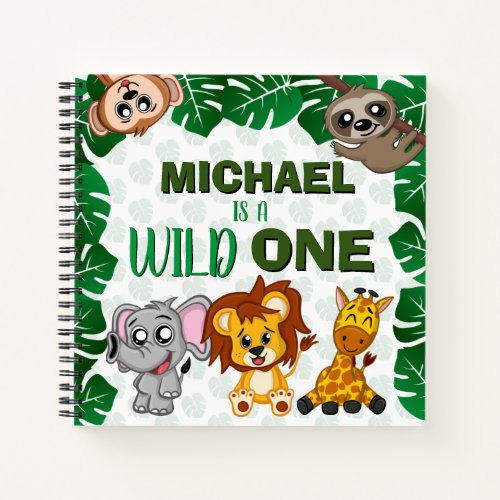 Wild One Jungle Safari Animal First Birthday Guest Notebook
