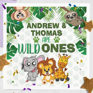 Wild One Jungle Safari Animal Twins First Birthday Napkins