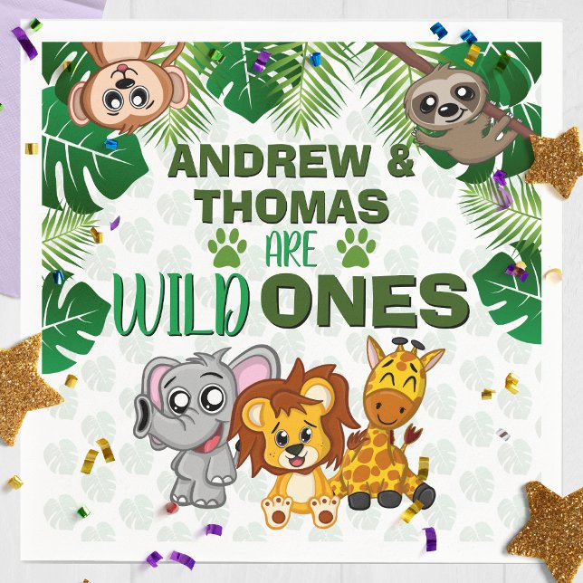 Wild One Jungle Safari Animal Twins First Birthday Napkins (Creator Uploaded)