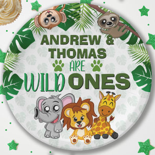 Wild One Jungle Safari Animal Twins First Birthday Paper Plates