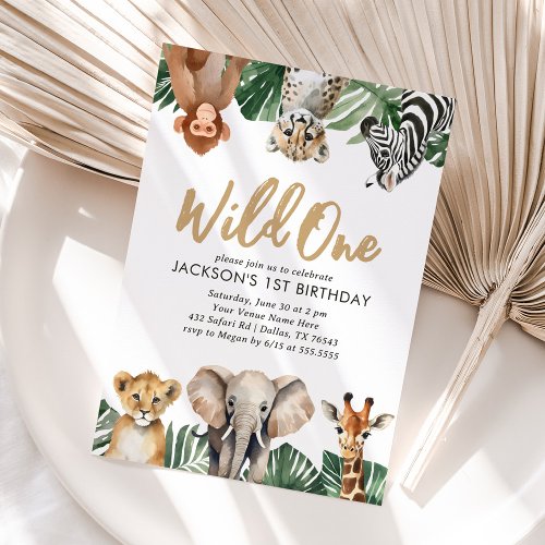Wild One Jungle Safari Animals 1st Birthday Invitation