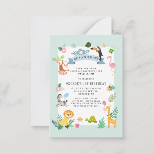 Wild One Jungle Safari Animals 1st Birthday Note Card